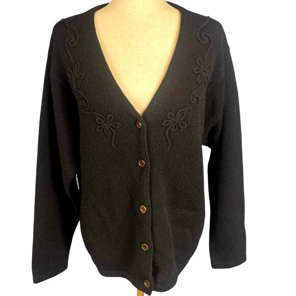 United Colors of Benetton Black Cardigan Italian Made Shetland Wool Women's Med - Picture 2 of 8